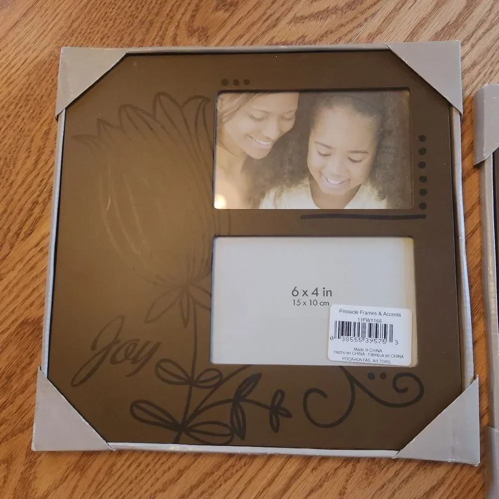 N14 Frame Set for 3 pictures Brown with Black floral Says 'Joy' & 'Cherish'